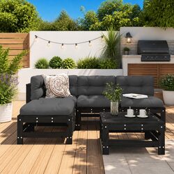 5-Piece Black Outdoor Garden Lounge Set with Cushions