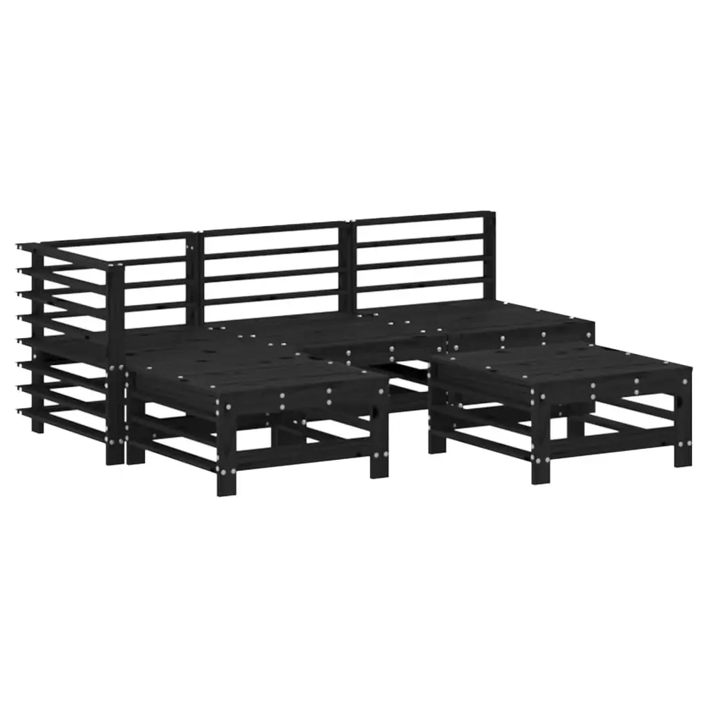 5-Piece Black Outdoor Garden Lounge Set with Cushions