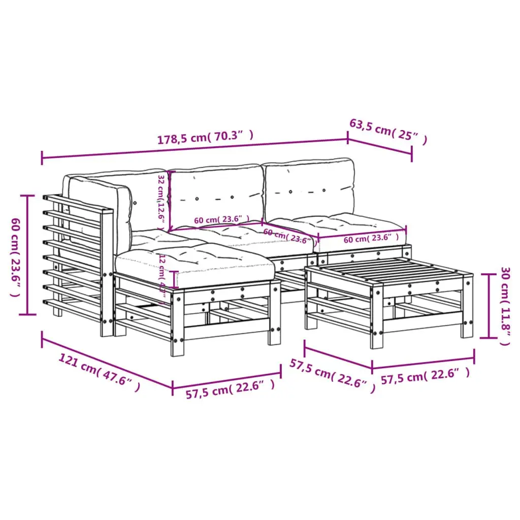 5-Piece Black Outdoor Garden Lounge Set with Cushions