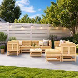 Premium 10 Piece Outdoor Wooden Lounge Set with Cushions
