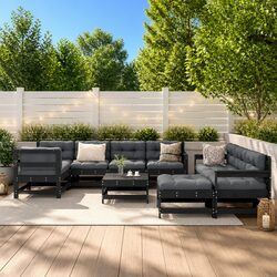 10-Piece Black Cushioned Garden Lounge Set for Patios
