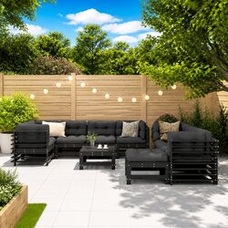 10-Piece Black Slatted Wood Garden Lounge Set