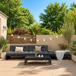 Durable 4 Piece Black Wood Garden Lounge Set with Cushions