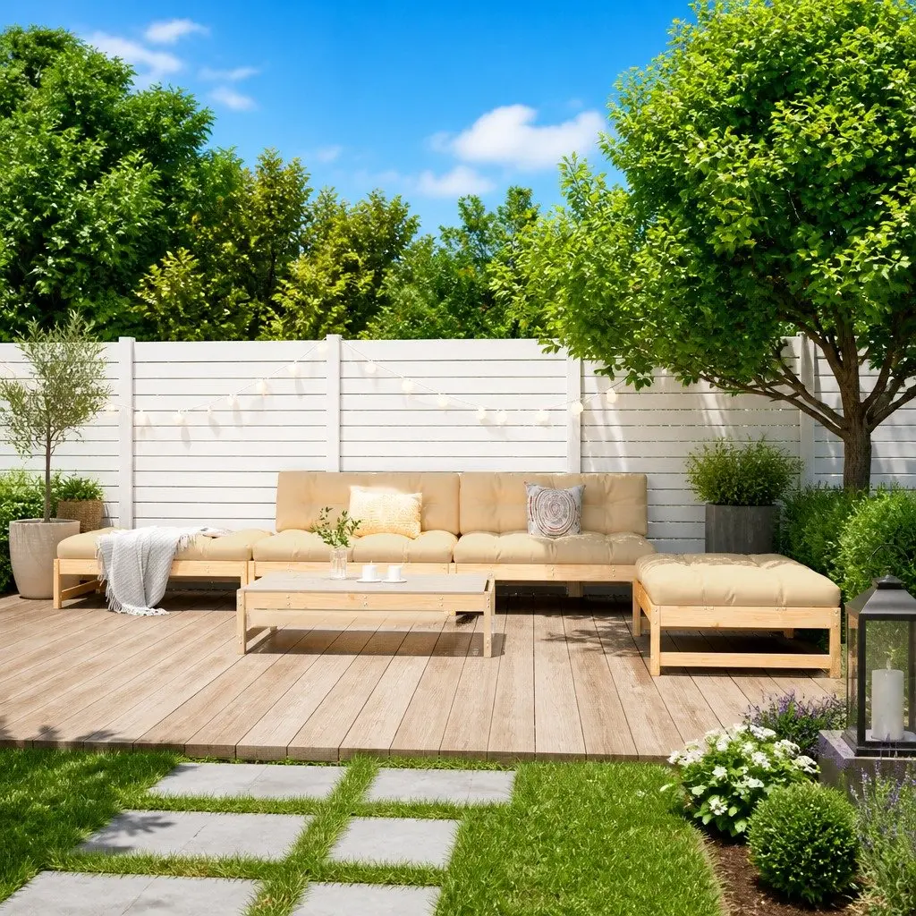 Garden Lounge Set Solid Pine Wood 5 Piece Outdoor Furniture Brown