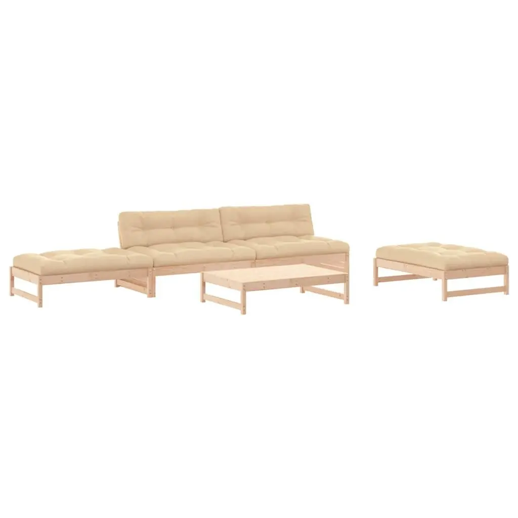 Garden Lounge Set Solid Pine Wood 5 Piece Outdoor Furniture Brown