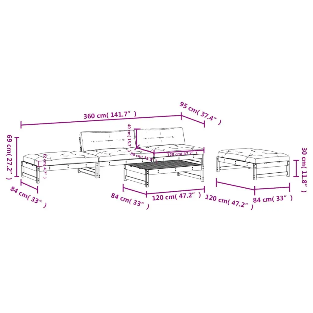 5 Piece Garden Lounge Set with Cushions
