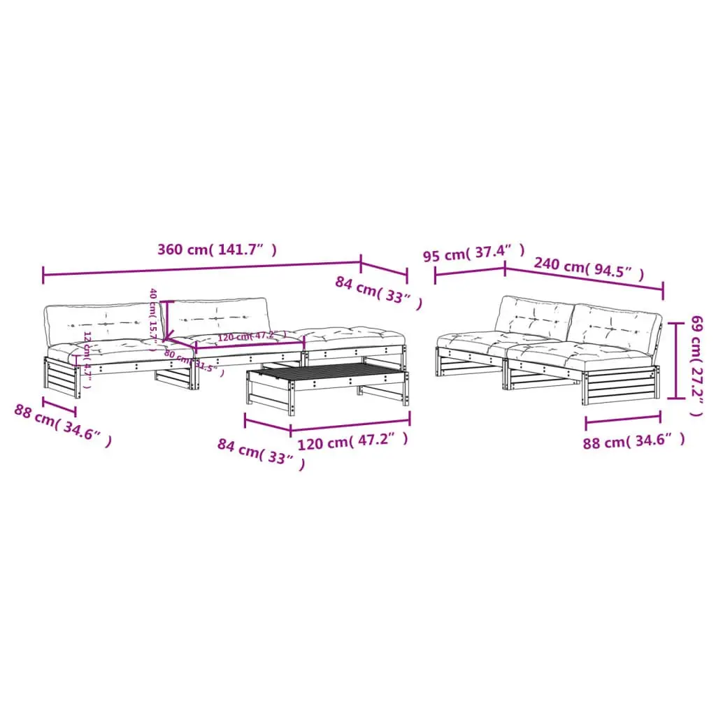 Garden Lounge Set Solid Pine Wood 6 Piece Outdoor Furniture with Cushions White