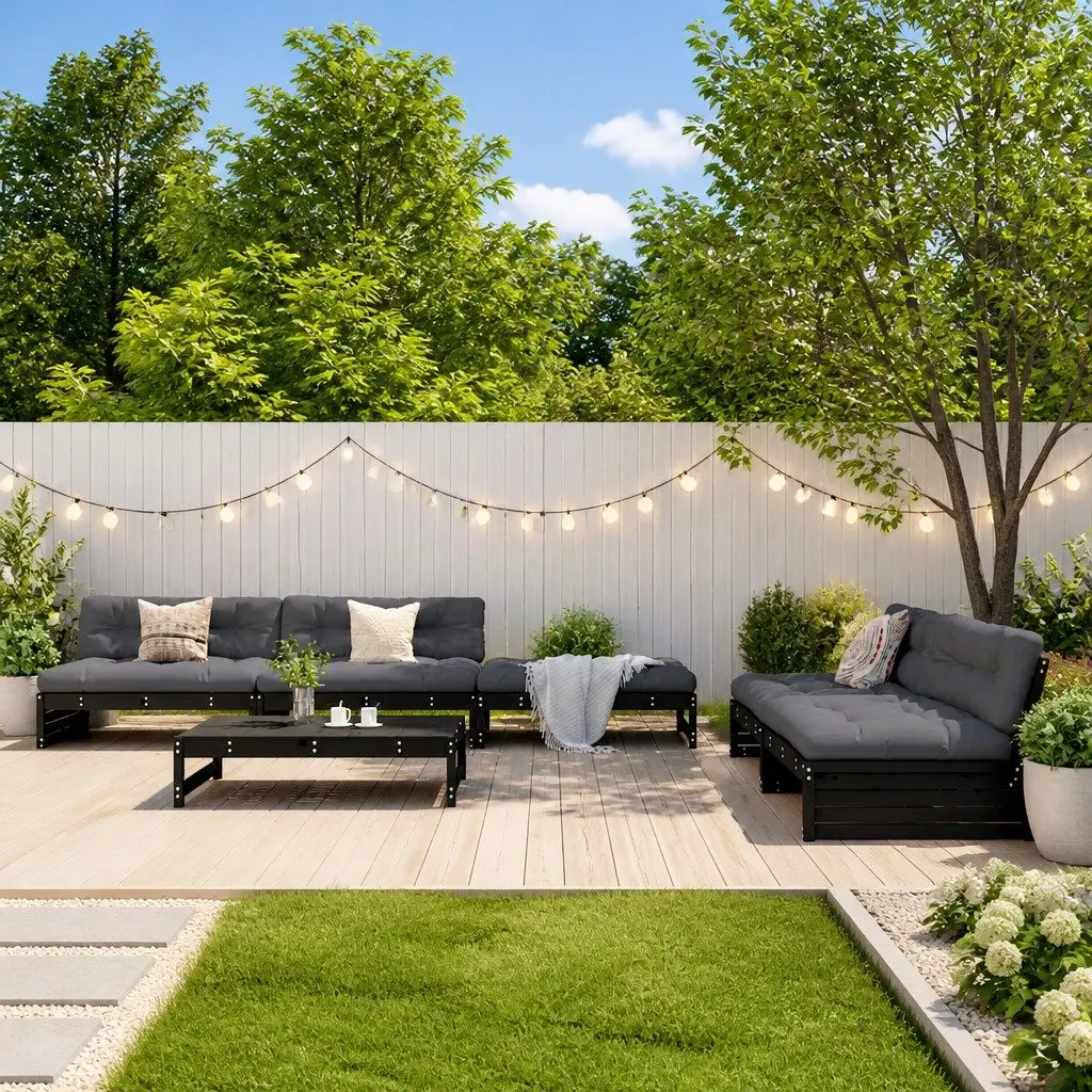 6-Piece Black Garden Lounge Set with Cushions