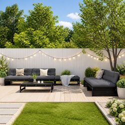 6-Piece Black Garden Lounge Set with Cushions