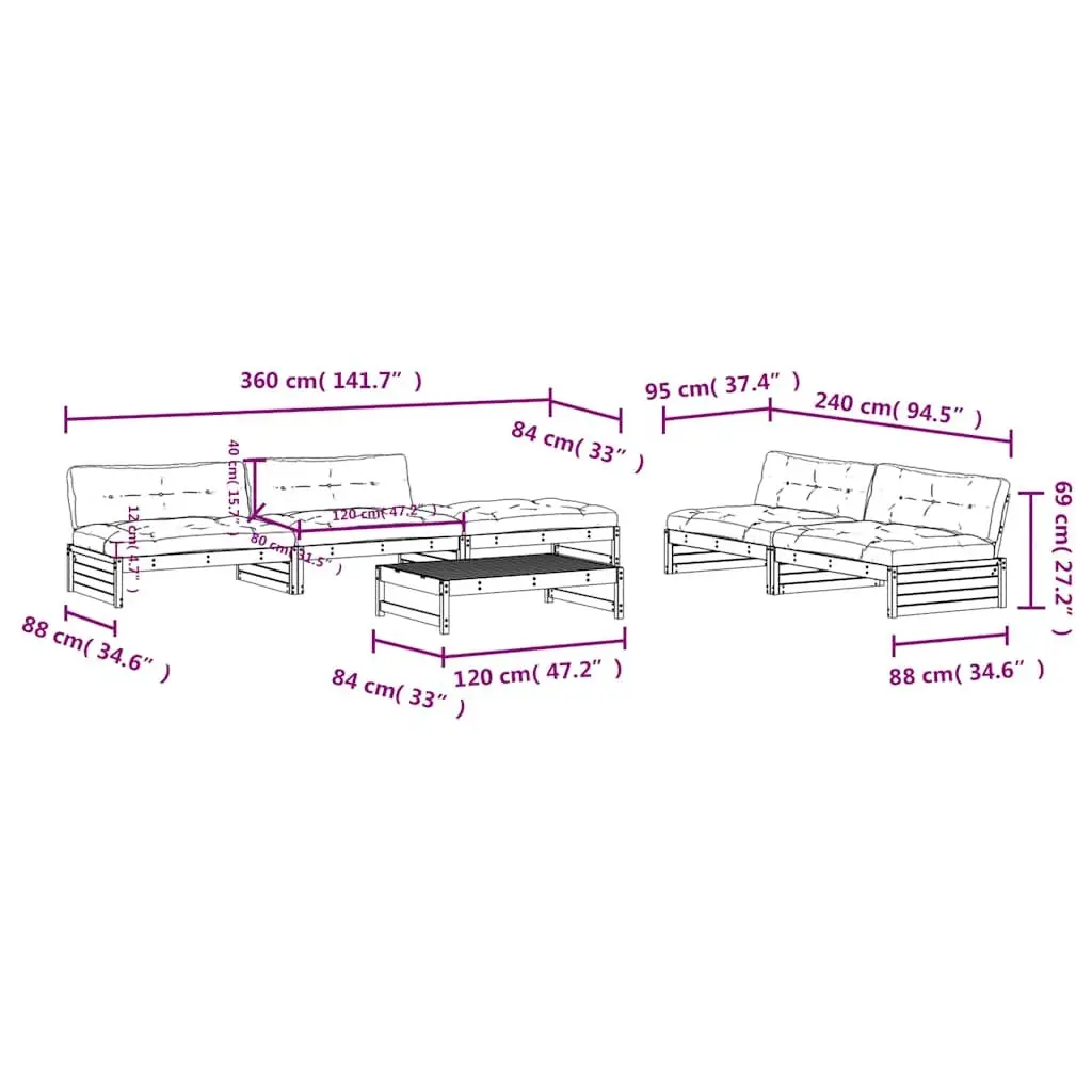 6-Piece Black Garden Lounge Set with Cushions