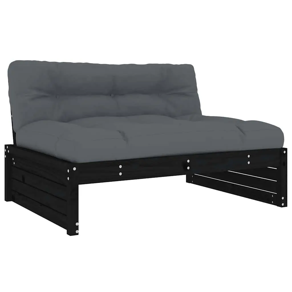 Garden Lounge Set Solid Pine Wood 2 Piece Black with Cushions