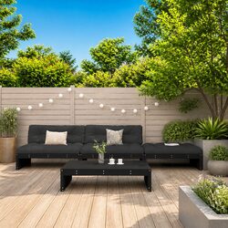Durable 4 Piece Black Wooden Garden Lounge Set with Cushions