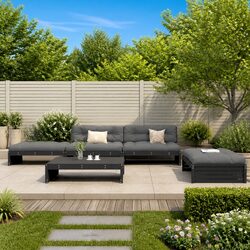 5-Piece Black Garden Lounge Set with Cushions
