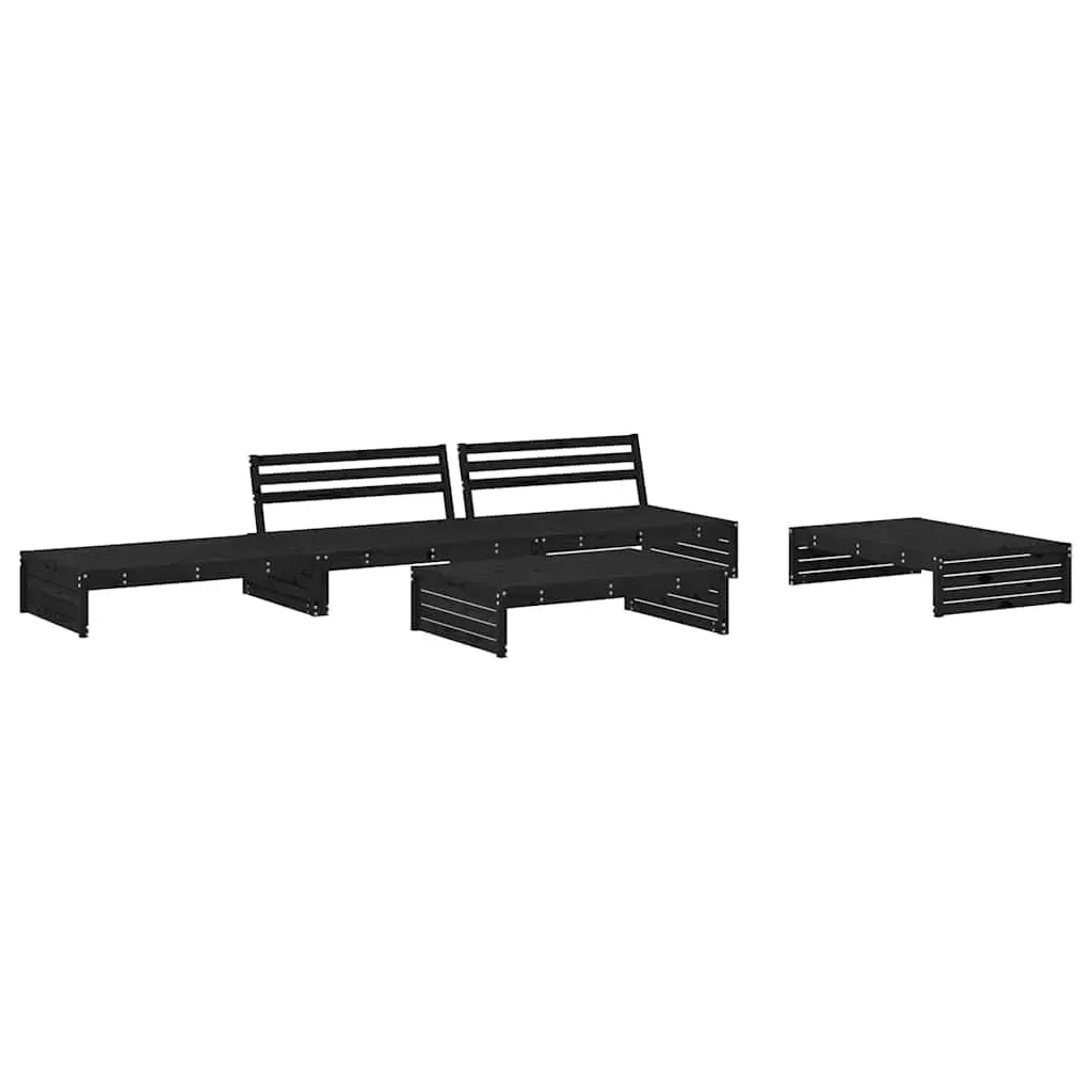 Garden Lounge Set Solid Pine Wood 5 Piece Outdoor Furniture Black