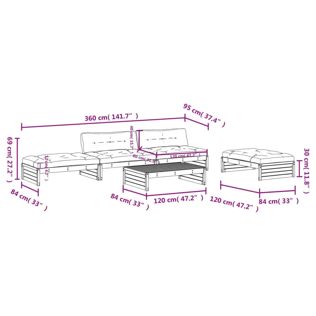 5 Piece Solid Wood Garden Lounge Set with Cushions