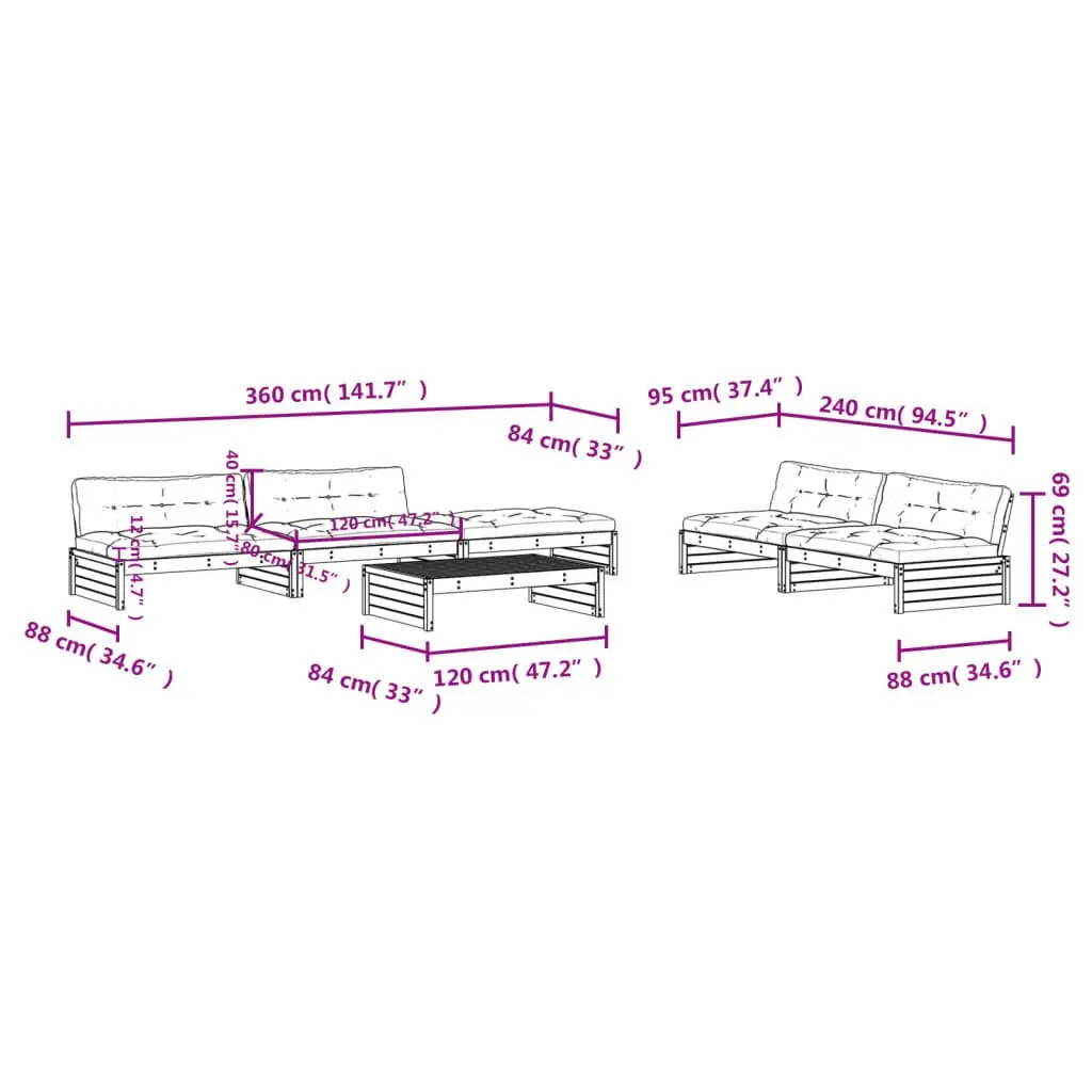 Garden Lounge Set Solid Wood 6 Piece Modular Patio Furniture Brown