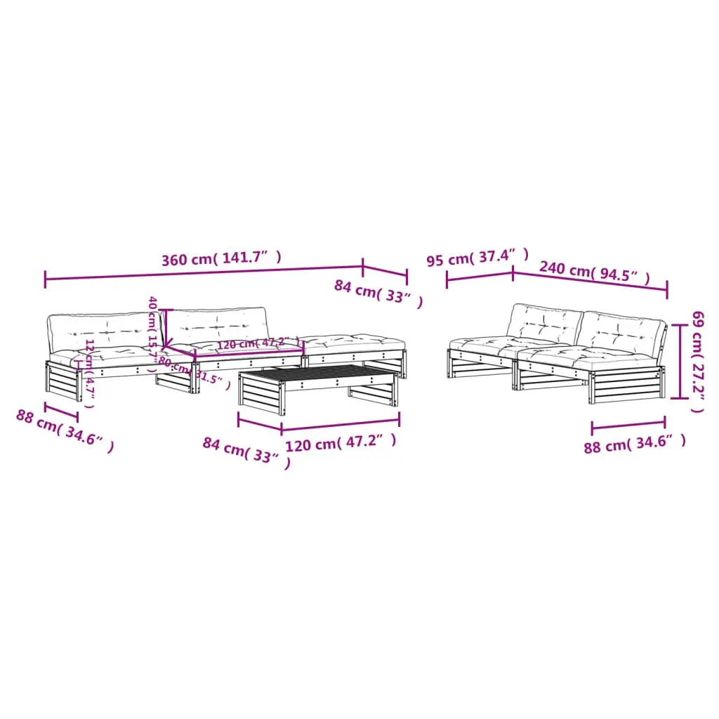6 Piece Garden Lounge Set with Cushions