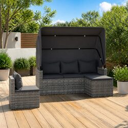 Durable 4-Piece Garden Sofa Set in Grey Poly Rattan