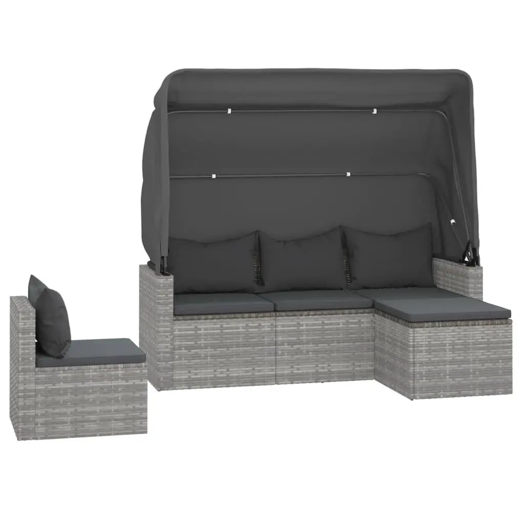 Garden Sofa Set PE Poly Rattan 4 Piece Grey Outdoor Furniture with Cushions