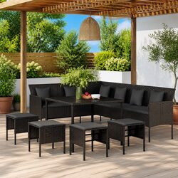 Stylish 6 Piece Black Poly Rattan Garden Dining Set