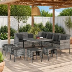 Stylish 6-Piece Grey Garden Dining Set with Cushions