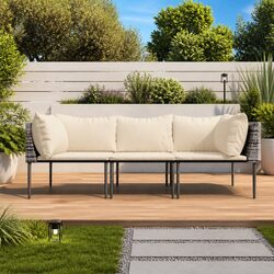 3 Piece Outdoor Garden Lounge Set Grey Poly Rattan Furniture with Cushions