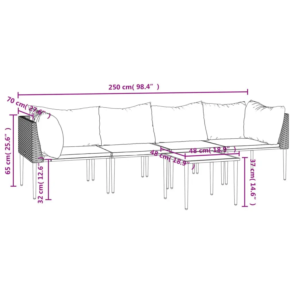 Garden Lounge Set PE Rattan 5 Piece Outdoor Furniture Grey with Cushions Table