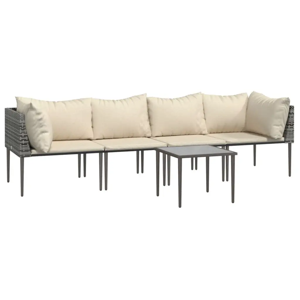 Garden Lounge Set PE Rattan 5 Piece Outdoor Furniture Grey with Cushions Table