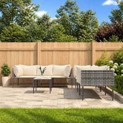 7 Piece Grey Poly Rattan Garden Lounge Set with Cushions