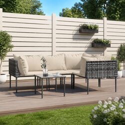 Durable 5 Piece Garden Lounge Set in Grey Poly Rattan