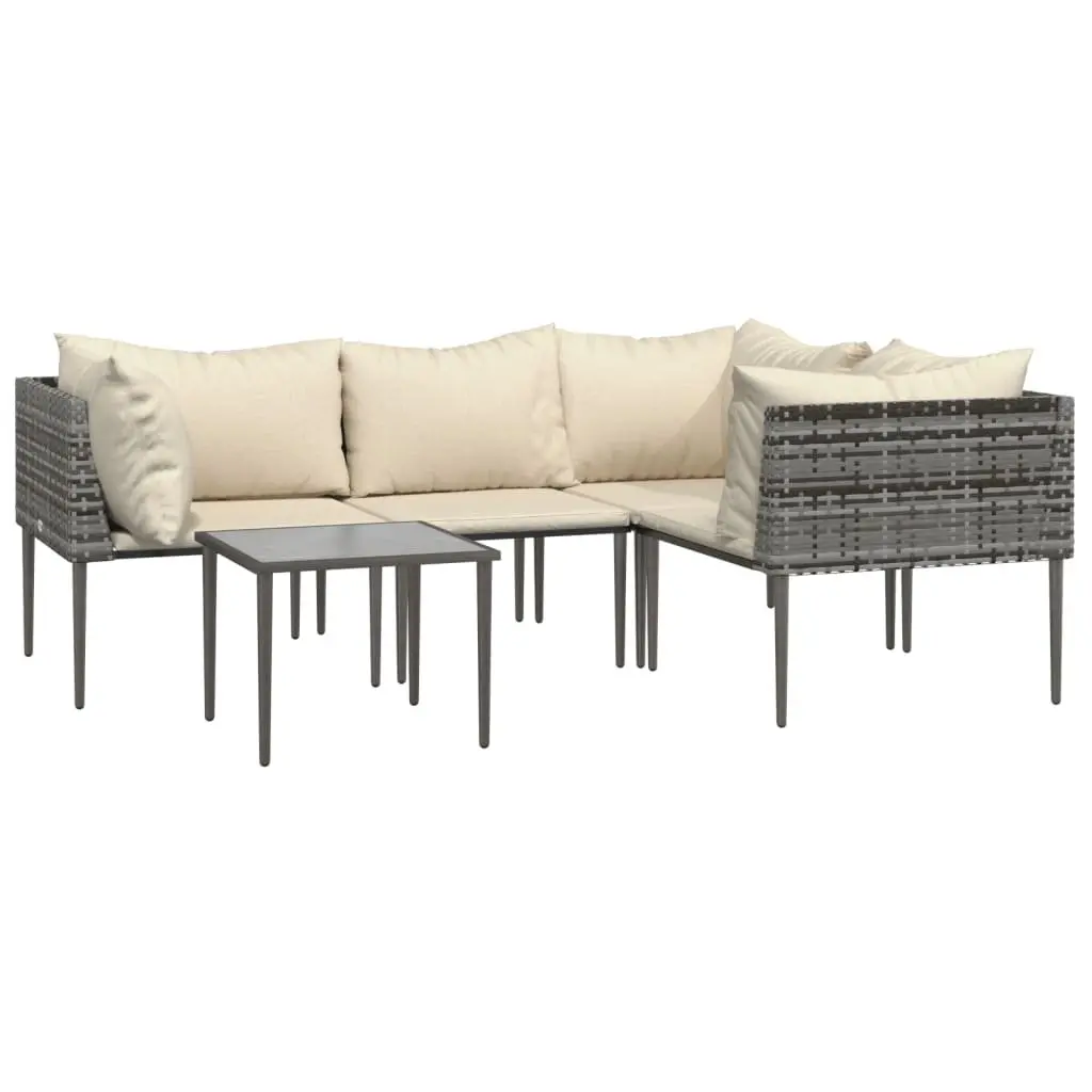 5 Piece Garden Lounge Set PE Rattan Steel Grey Outdoor Furniture