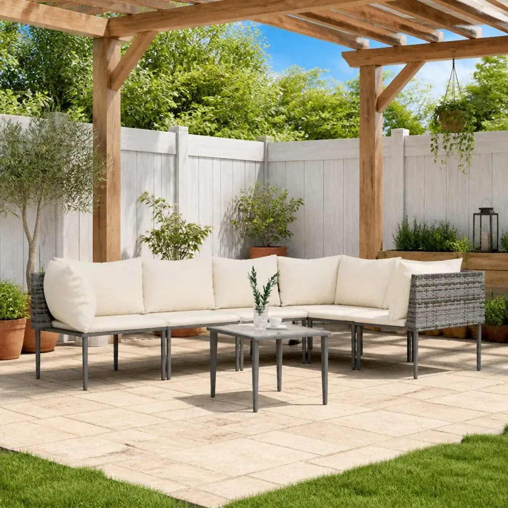 7 Piece Garden Lounge Set PE Rattan Steel Grey