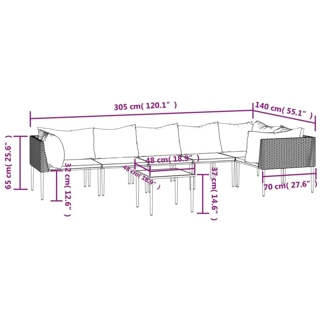 7 Piece Garden Lounge Set PE Rattan Steel Grey