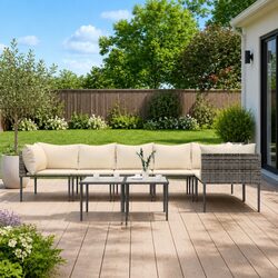 8-Piece Outdoor Garden Lounge Set with Cushions - Grey