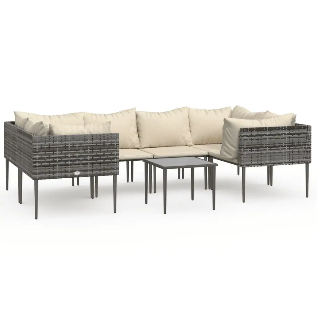 7 Piece Outdoor Lounge Set PE Rattan Grey with Cushions