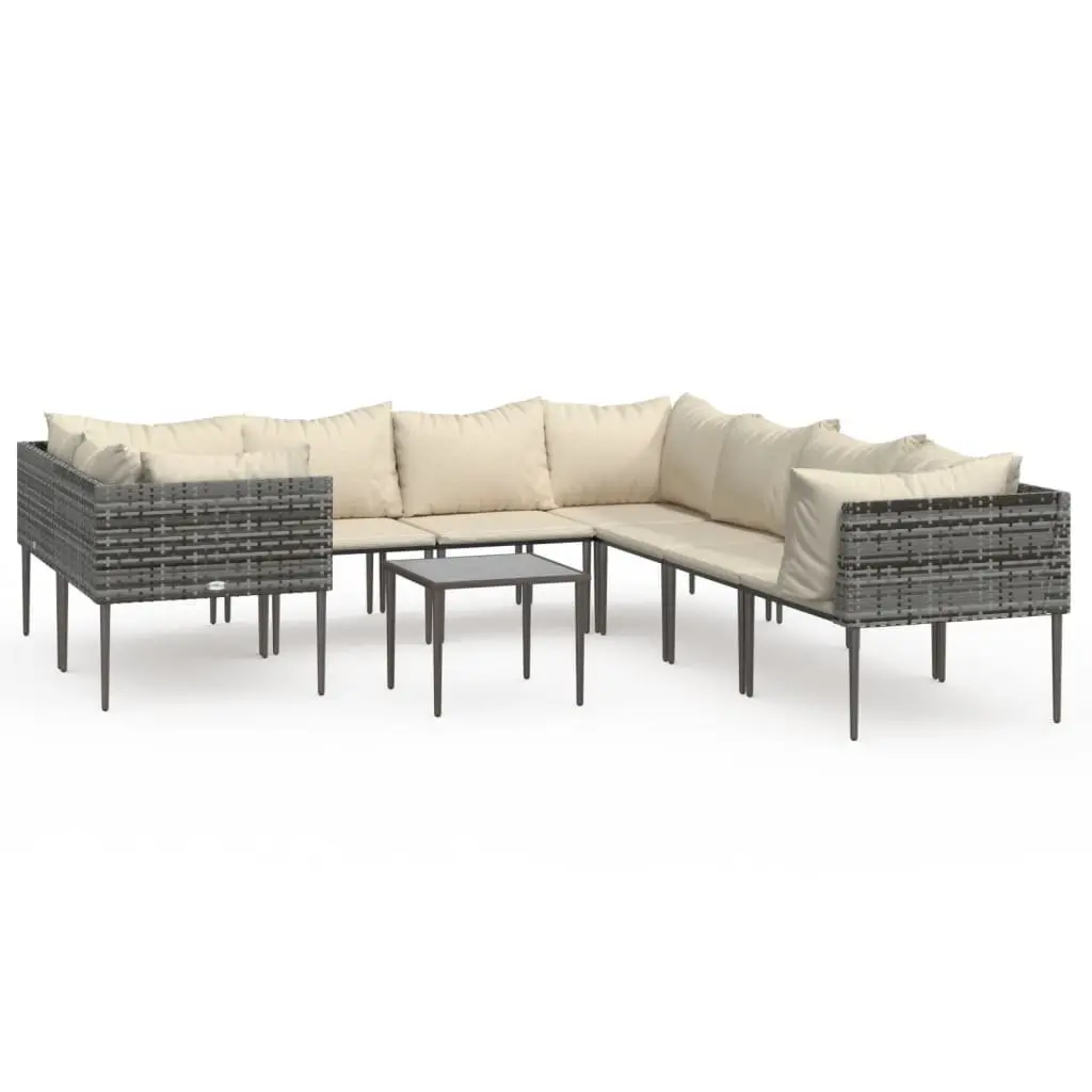 Garden Lounge Set Poly Rattan 9 Piece Outdoor Furniture Grey with Cushions