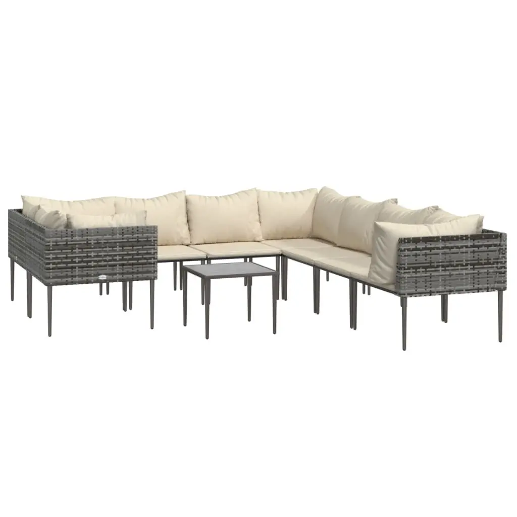 Garden Lounge Set Poly Rattan 9 Piece Outdoor Furniture Grey with Cushions