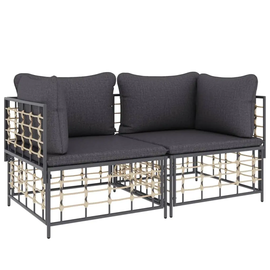 2 Piece Sectional Corner Sofa Set Poly Rattan Steel Anthracite