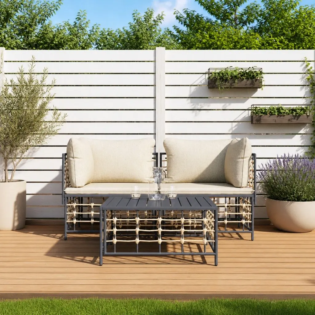 3 Piece Garden Lounge Set Poly Rattan Anthracite Outdoor Furniture with Cushions