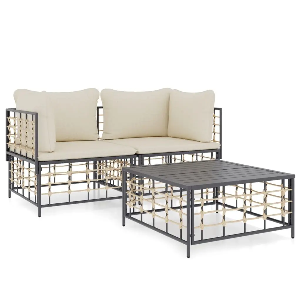 3 Piece Garden Lounge Set Poly Rattan Anthracite Outdoor Furniture with Cushions