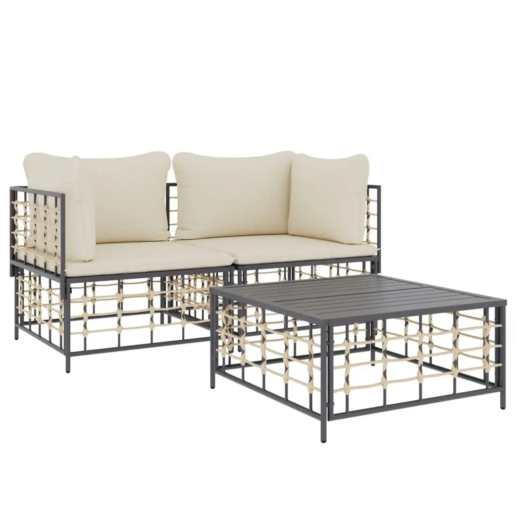 3 Piece Garden Lounge Set Poly Rattan Anthracite Outdoor Furniture with Cushions