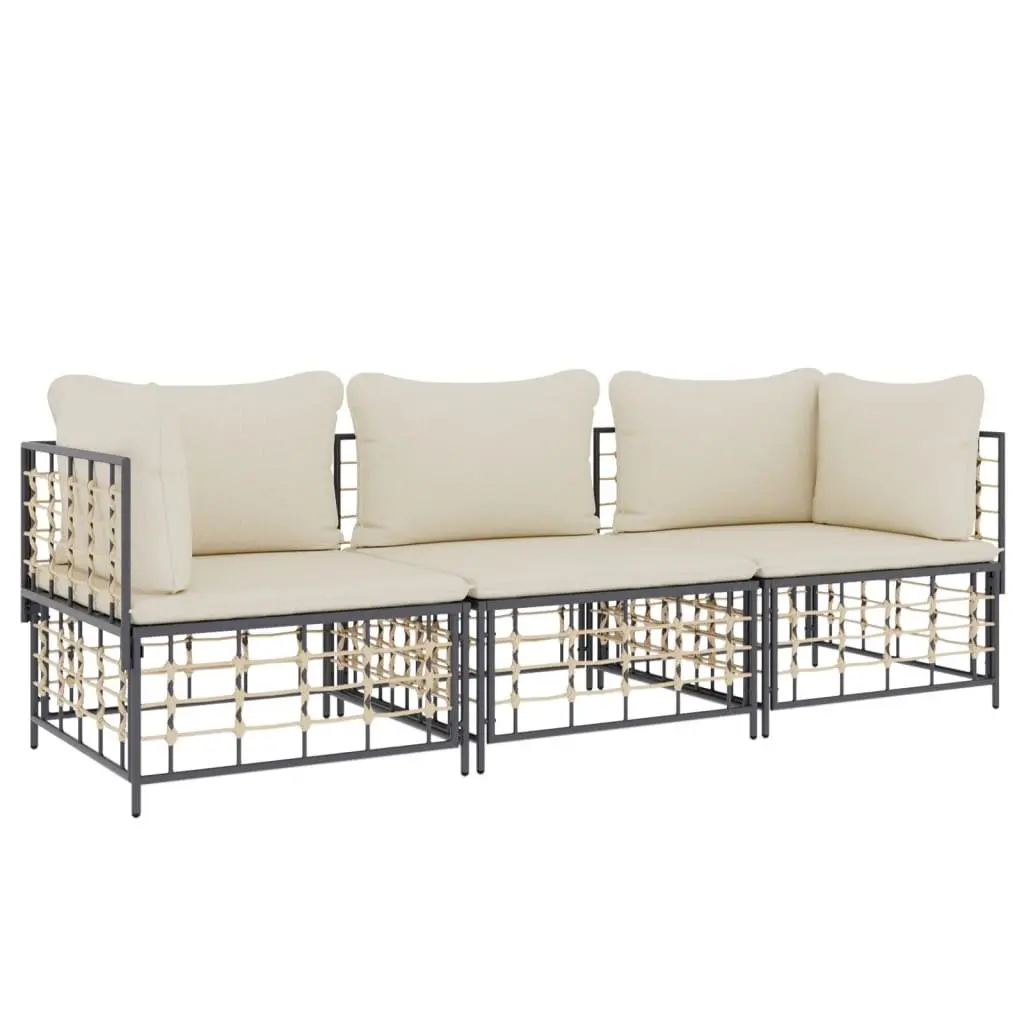 3 Piece Garden Lounge Set Poly Rattan Steel Frame Anthracite Outdoor Sofa Set