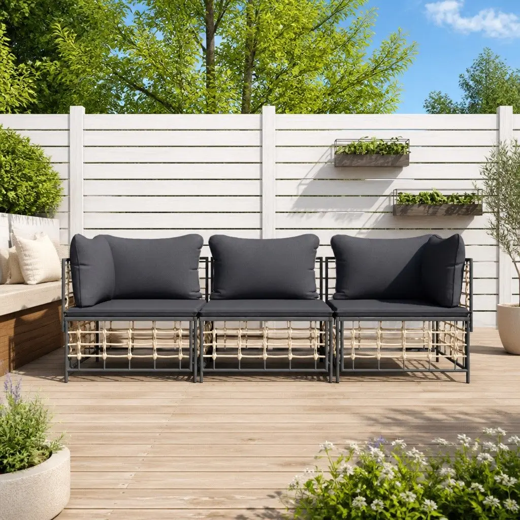 3 Piece Garden Lounge Set in Anthracite with Cushions