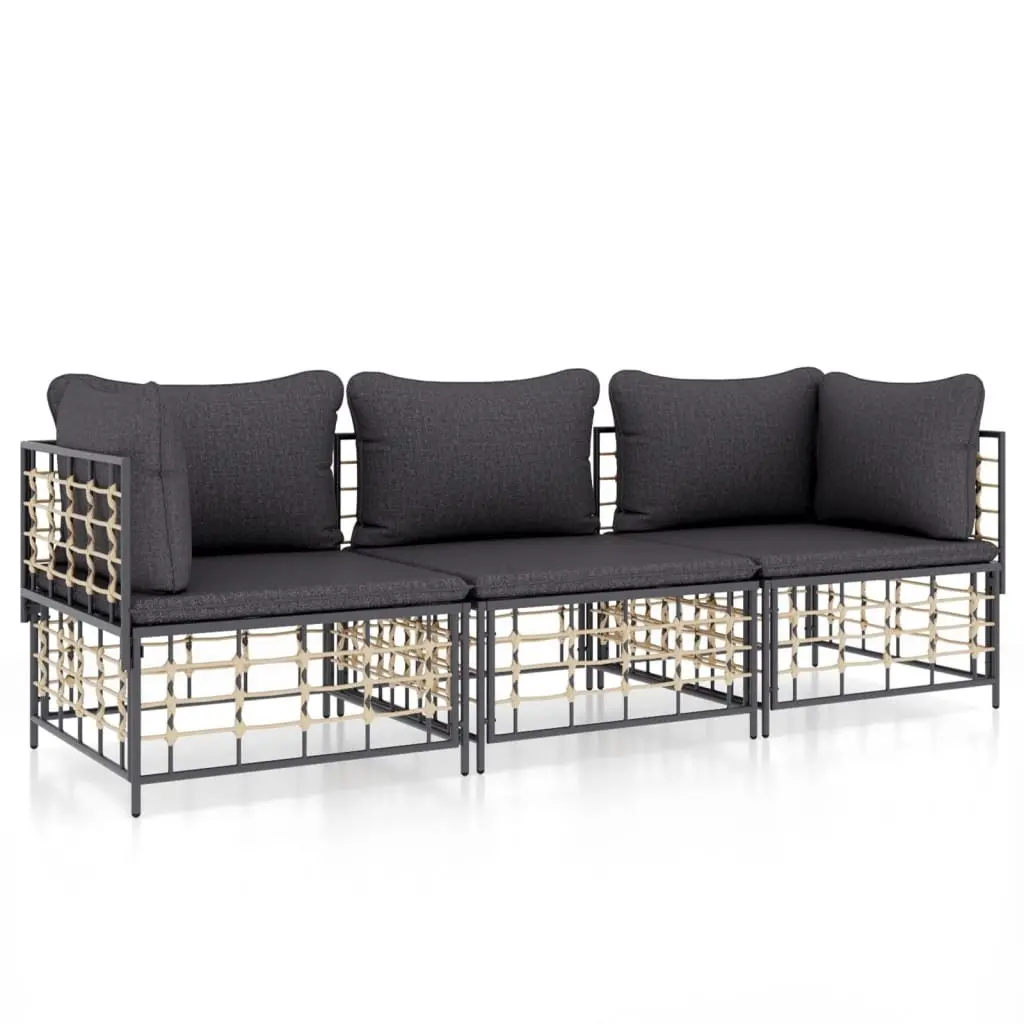 3 Piece Garden Lounge Set in Anthracite with Cushions