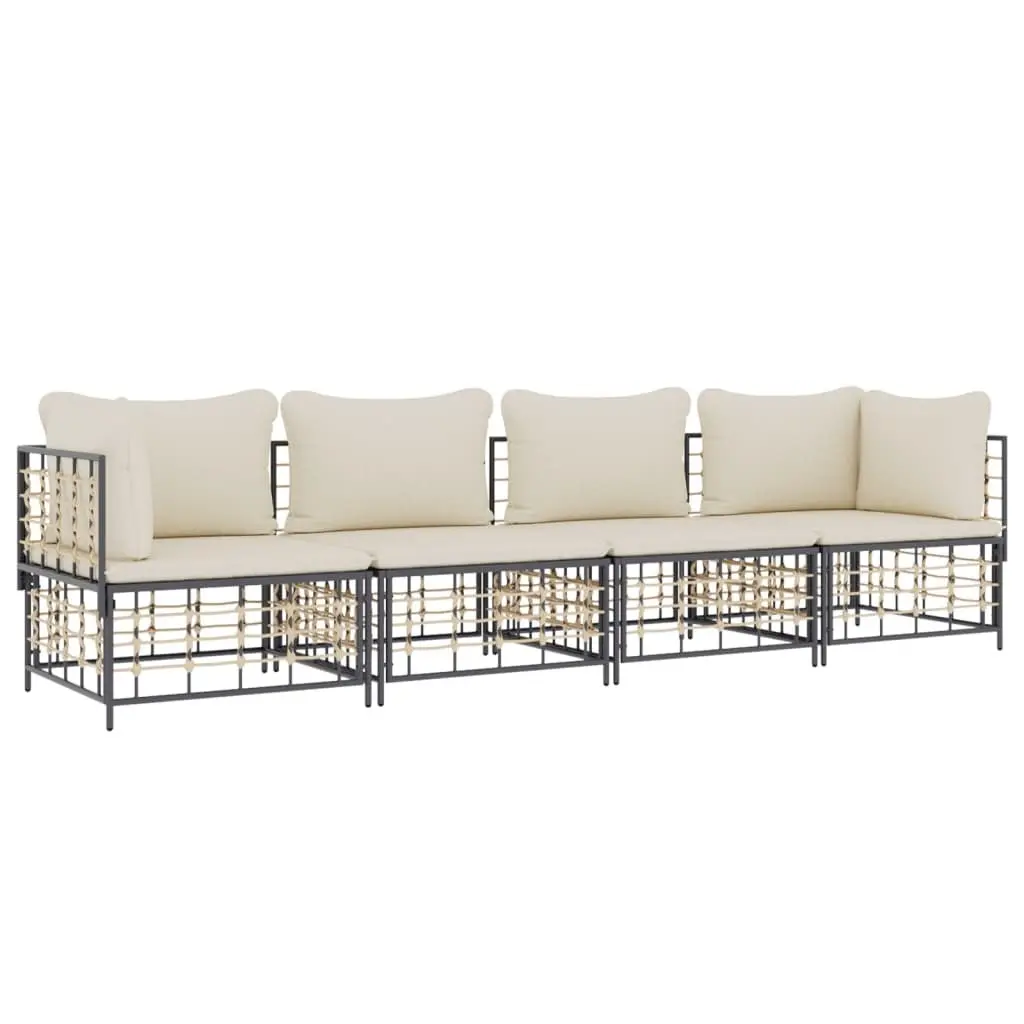 Garden Lounge Set Poly Rattan Anthracite 4 Piece Outdoor Seating with Cushions