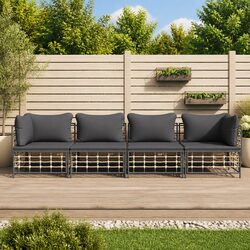Garden Lounge Set 4 Piece Outdoor Sofa Poly Rattan Anthracite with Cushions