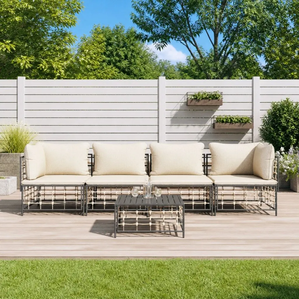 Garden Lounge Set Poly Rattan 5 Piece Anthracite
