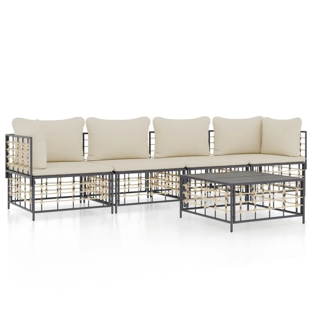 Garden Lounge Set Poly Rattan 5 Piece Anthracite