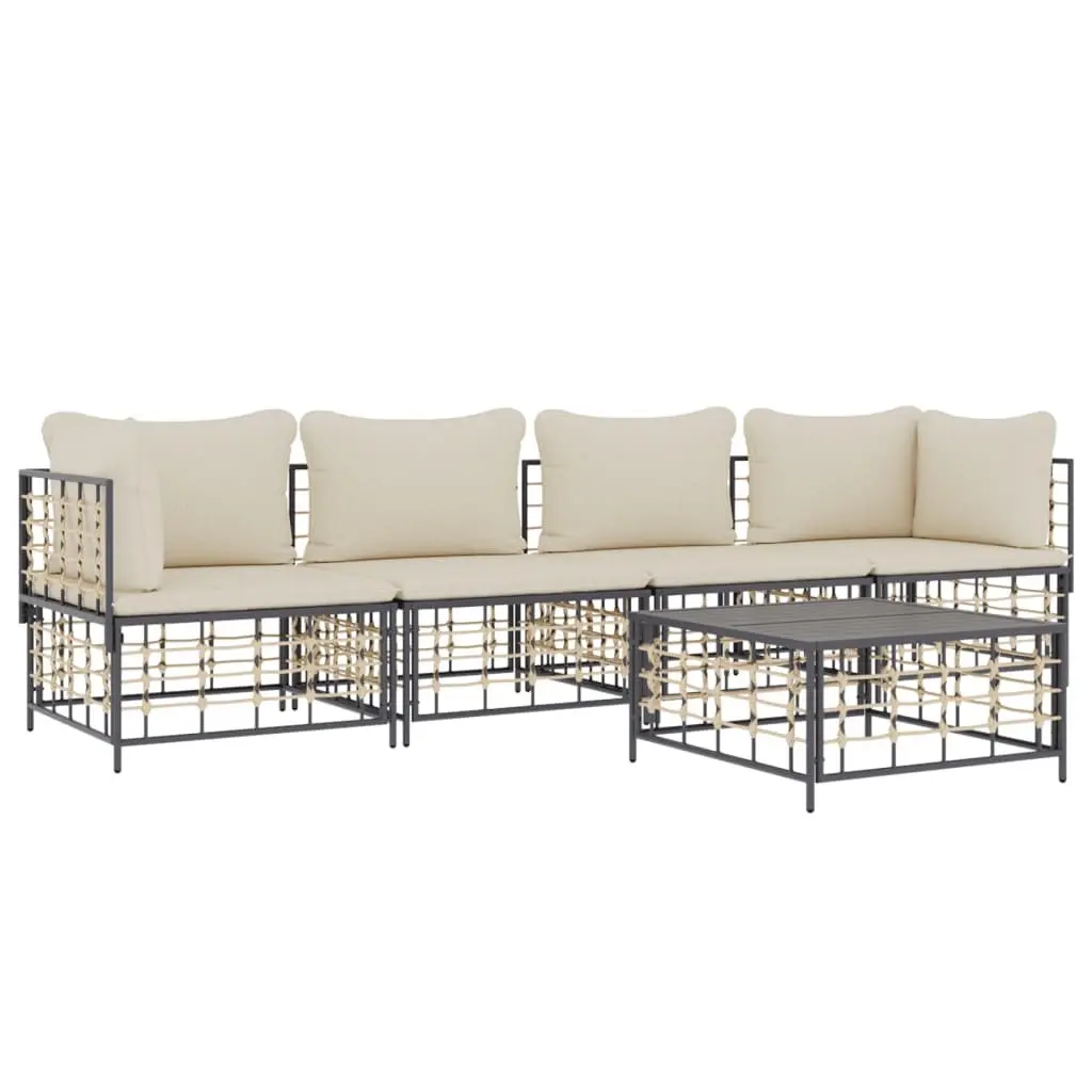 Garden Lounge Set Poly Rattan 5 Piece Anthracite