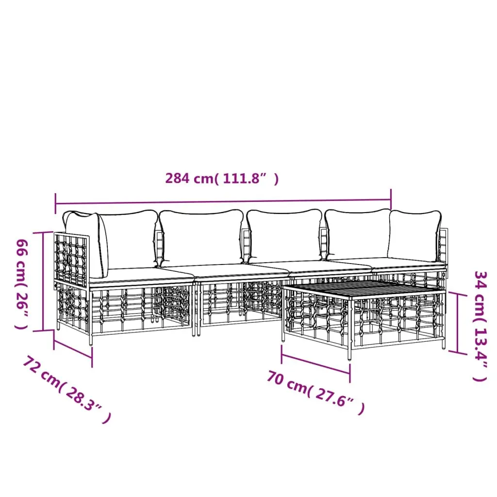 Garden Lounge Set Poly Rattan 5 Piece Anthracite